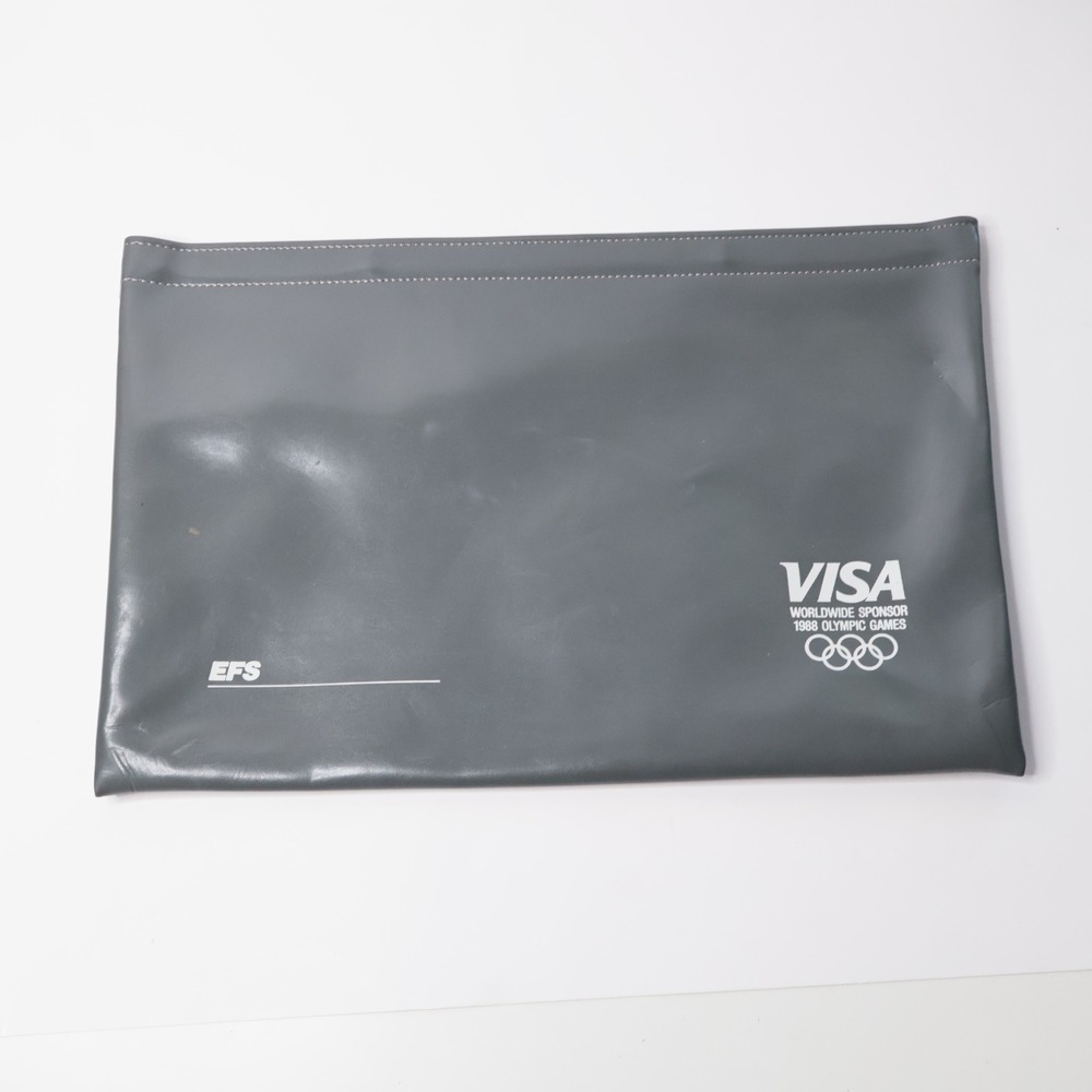Vintage 1988 Olympic Games Visa Worldwide Sponsor Gray Vinyl Document Bag EFS